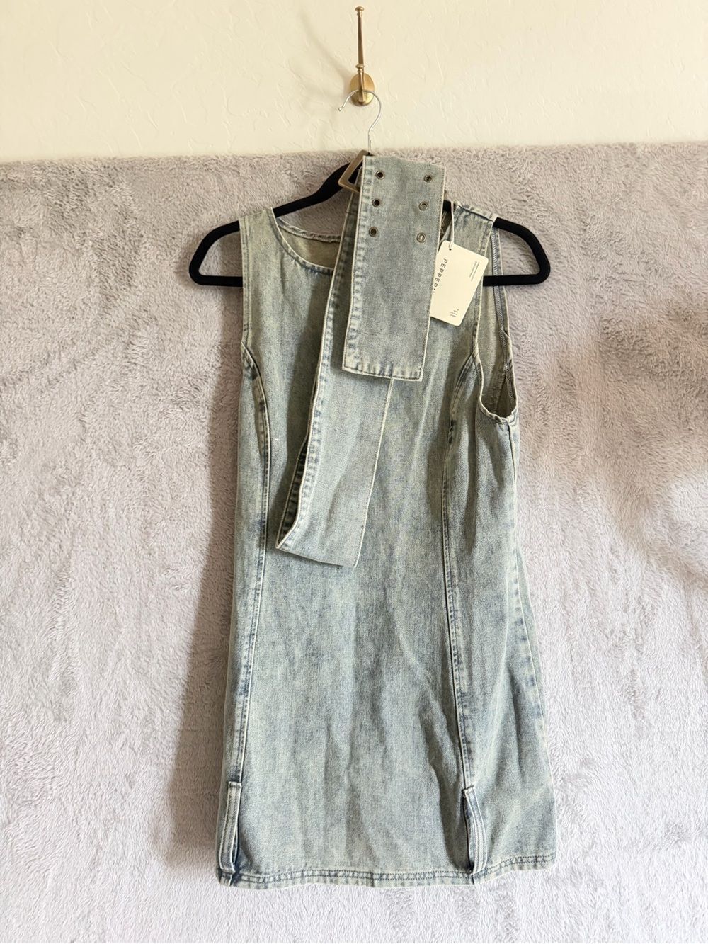 Peppermayo Dark Matter Sleeveless Denim Mini Dress with Front Buckle NWT 8 US - Picture 8 of 10